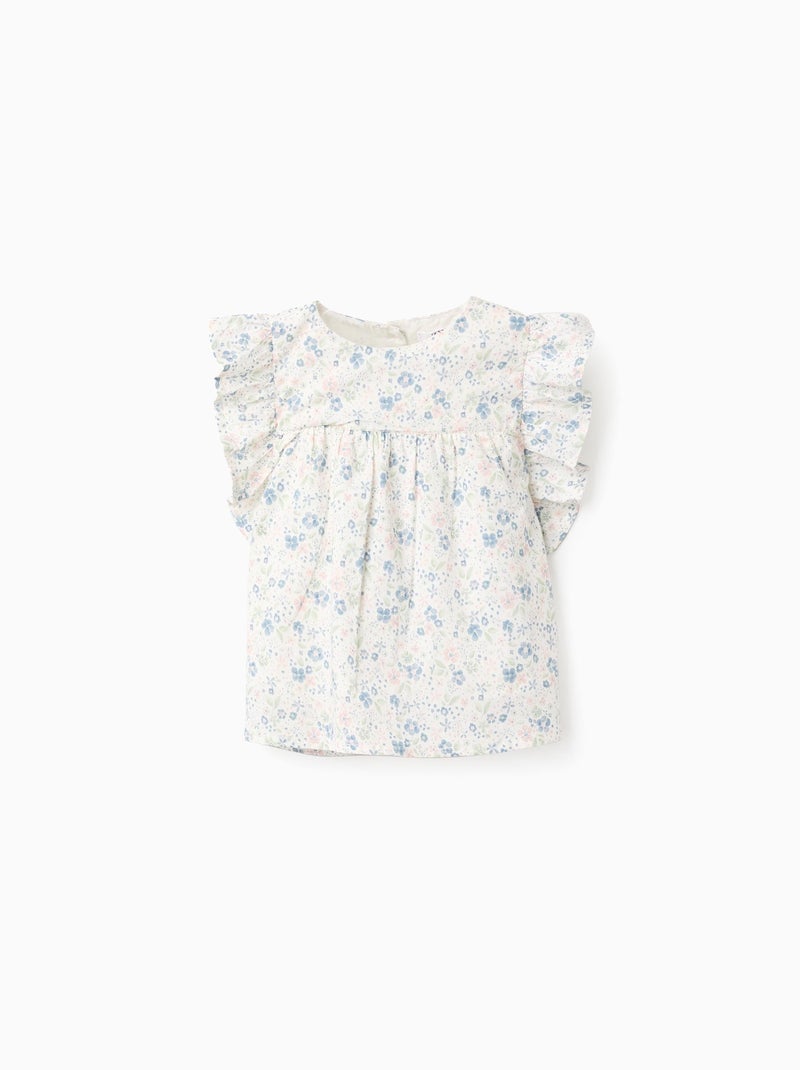 Chemisier en Coton Floral avec Volants Beige clair - Kiabi