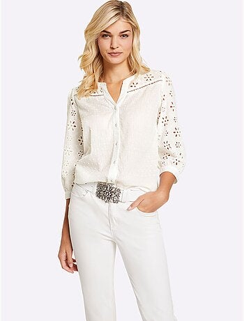 Chemisier En Coton Look Tendance Avec Ourlet Arrondi - Taille Standard - helline
