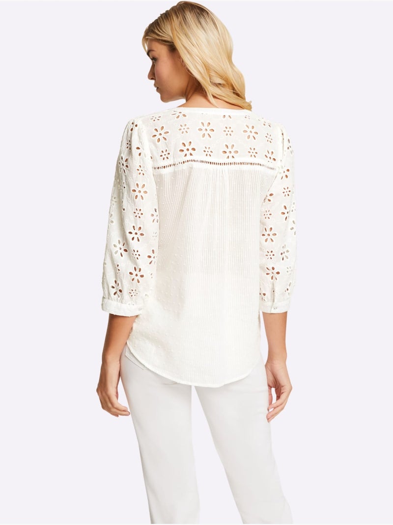Chemisier En Coton Look Tendance Avec Ourlet Arrondi - Taille Standard - Helline Blanc - Kiabi