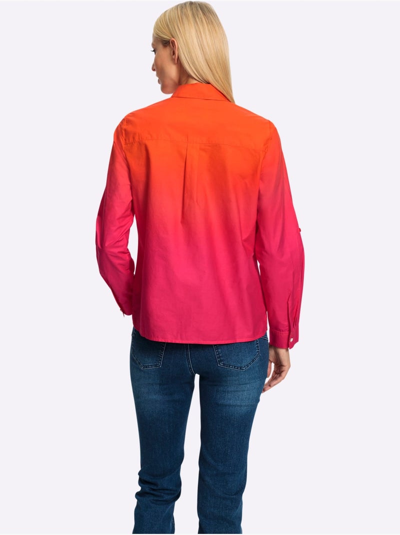 Chemisier En Coton Manches à Longueur Réglable Avec Bride - Taille Standard - Helline Orange/Rose - Kiabi