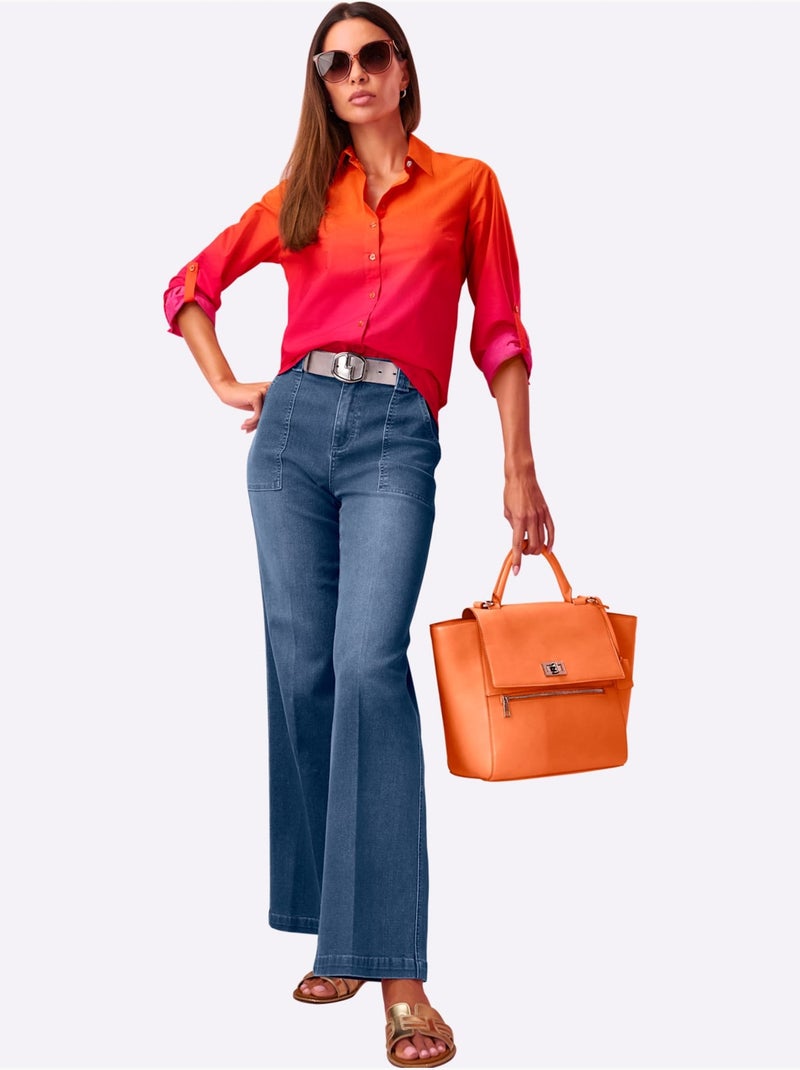 Chemisier En Coton Manches à Longueur Réglable Avec Bride - Taille Standard - Helline Orange/Rose - Kiabi
