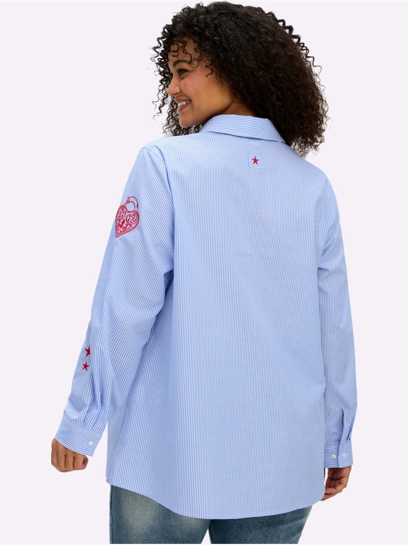 Chemisier En Coton Ourlet Arrondi - Taille Standard - Sheego Bleu Blanc - Kiabi