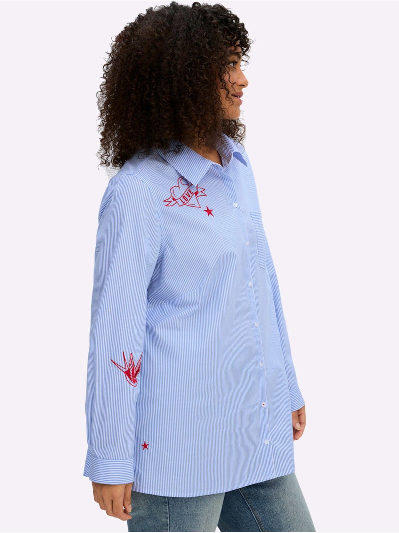 Chemisier En Coton Ourlet Arrondi - Taille Standard - Sheego Bleu Blanc - Kiabi