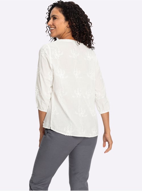 Chemisier en coton pur avec broderie florale et col en V - Taille standard - Witt - Kiabi Chemisier en coton pur avec broderie florale et col en V - Taille standard - Witt - Kiabi