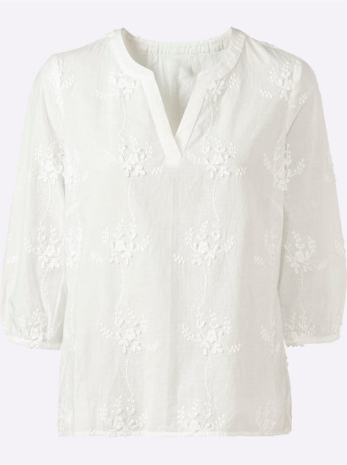 Chemisier en coton pur avec broderie florale et col en V - Taille standard - Witt - Kiabi Chemisier en coton pur avec broderie florale et col en V - Taille standard - Witt - Kiabi