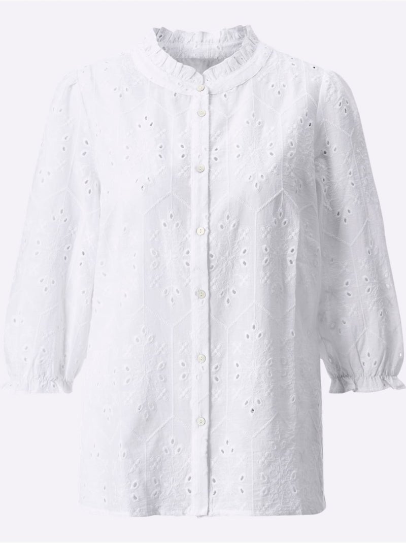 Chemisier En Coton Pur Coton - Taille Standard - Moda Vilona Blanc - Kiabi