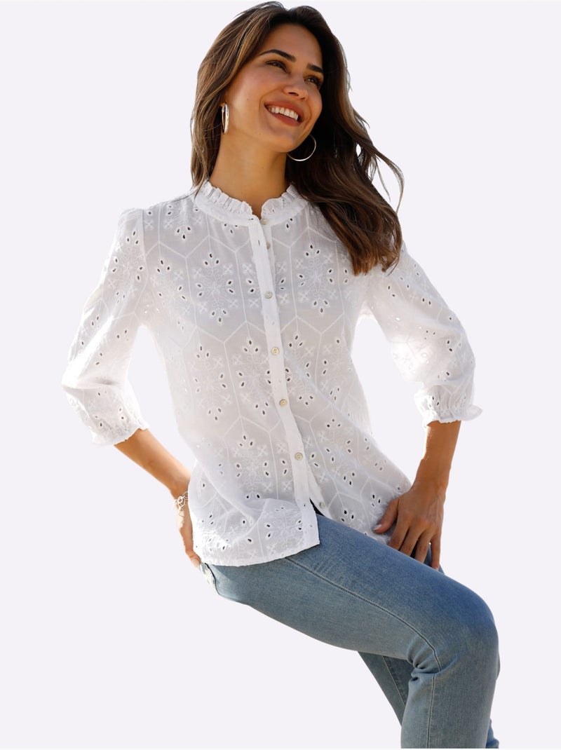 Chemisier En Coton Pur Coton - Taille Standard - Moda Vilona Blanc - Kiabi