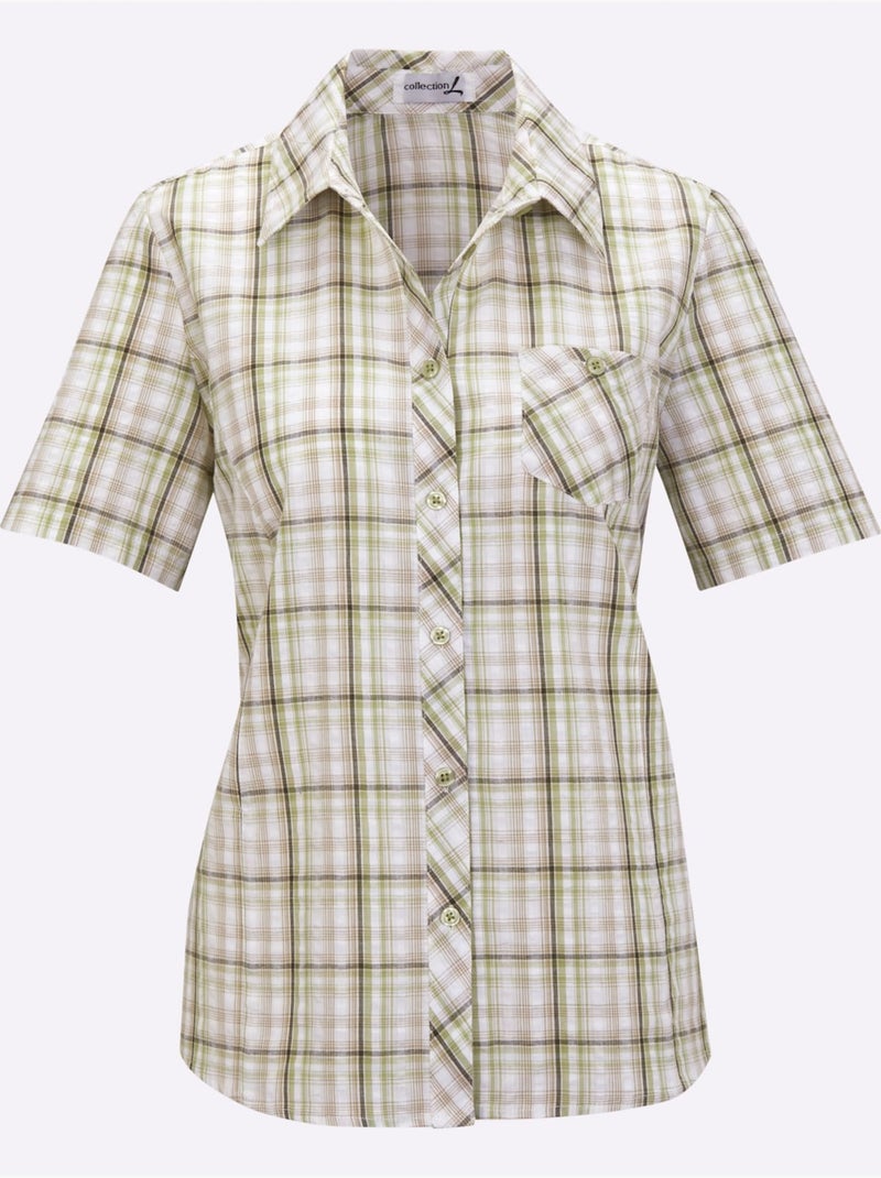 Chemisier En Coton Qualité Seersucker - Taille Standard - Moda Vilona Vert - Kiabi