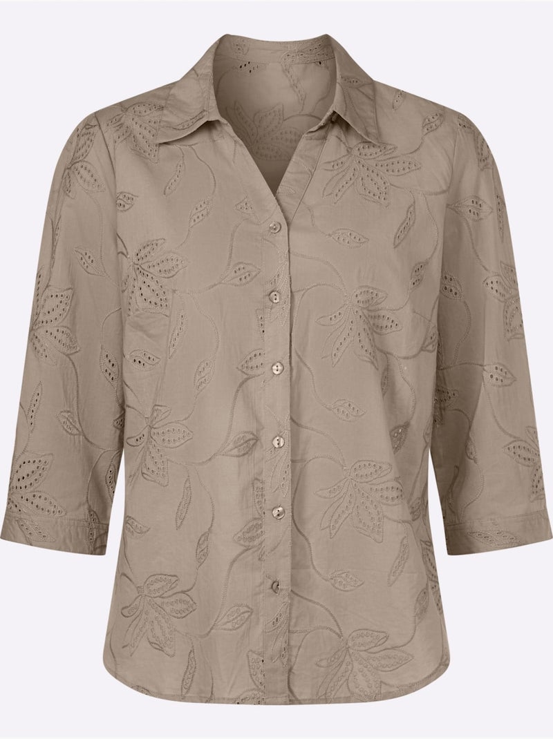 Chemisier En Coton Superbe Broderie De Madère - Taille Standard - Witt Beige - Kiabi