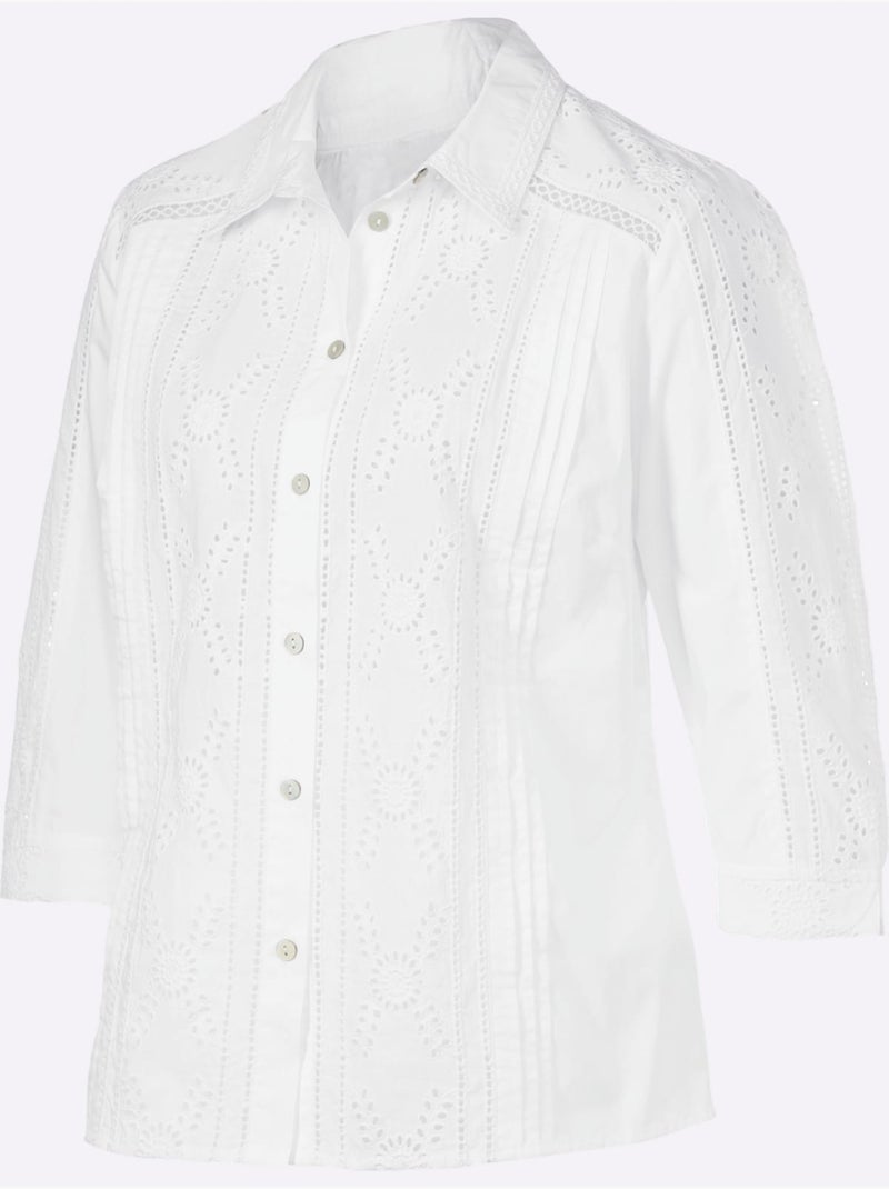 Chemisier En Coton Superbe Broderie De Madère - Taille Standard - Witt Blanc - Kiabi