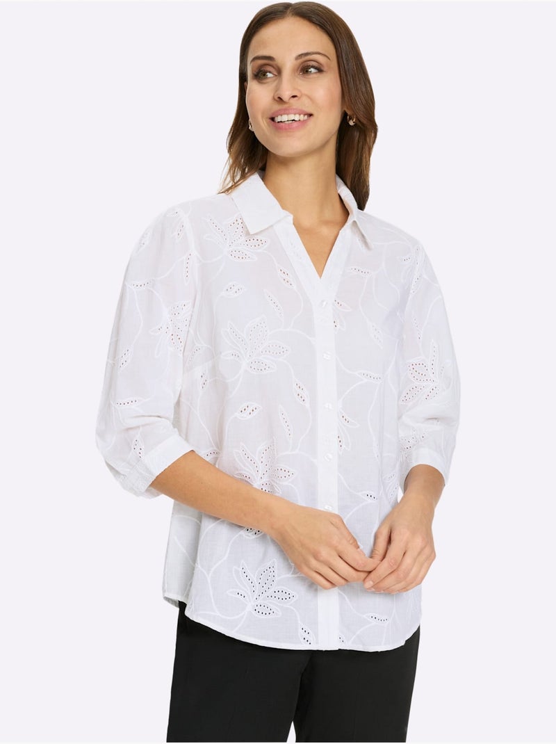 Chemisier En Coton Superbe Broderie De Madère - Taille Standard - Witt Blanc - Kiabi