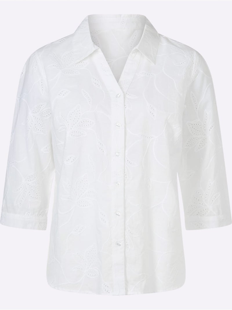 Chemisier En Coton Superbe Broderie De Madère - Taille Standard - Witt Blanc - Kiabi