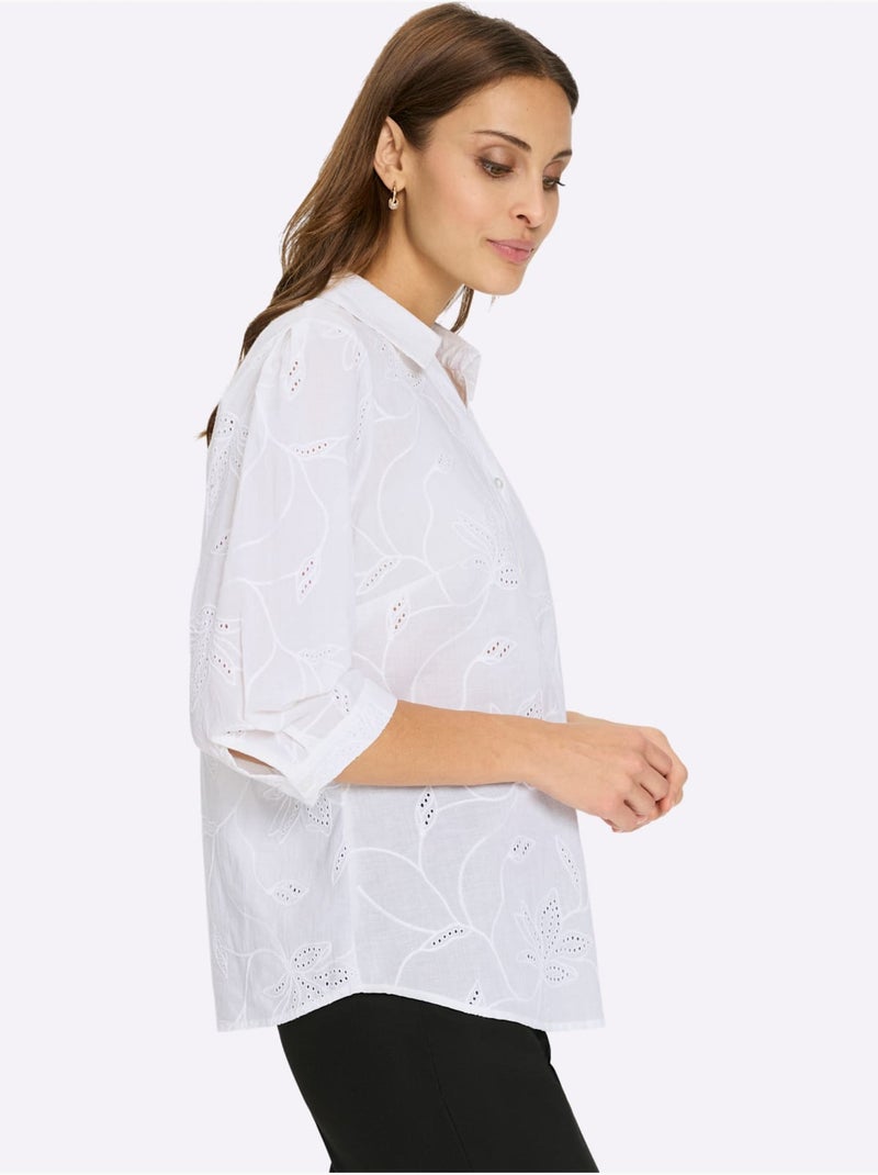 Chemisier En Coton Superbe Broderie De Madère - Taille Standard - Witt Blanc - Kiabi