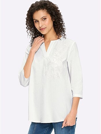 Chemisier En Coton Superbe Broderie Florale - Taille Standard - Helline