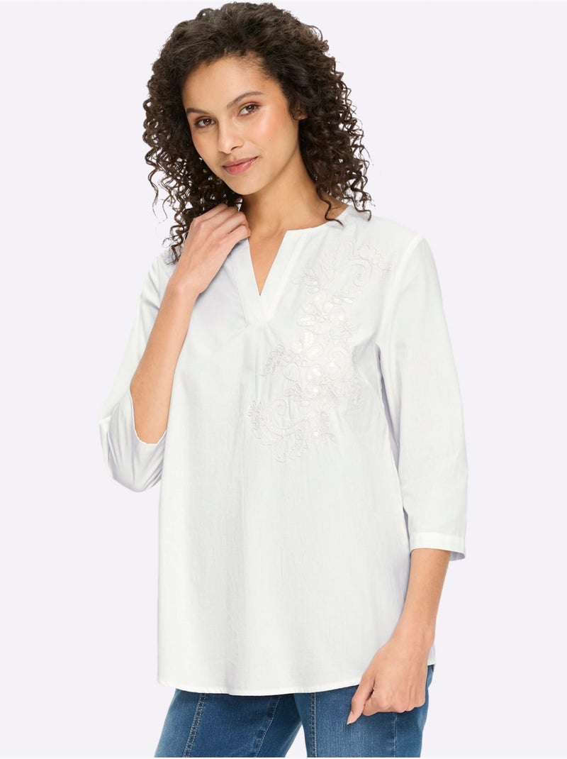 Chemisier En Coton Superbe Broderie Florale - Taille Standard - Helline Ecru - Kiabi