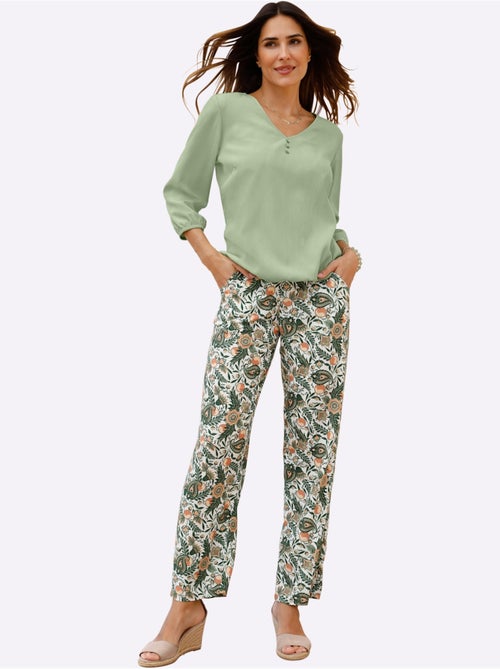 Chemisier en crêpe à col V et manches 3/4 froissé - Taille standard - Moda Vilona - Kiabi