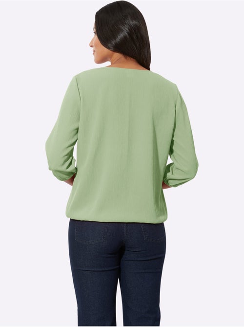 Chemisier en crêpe à col V et manches 3/4 froissé - Taille standard - Moda Vilona - Kiabi