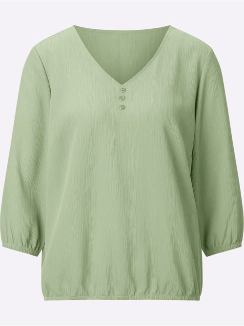 Chemisier en crêpe à col V et manches 3/4 froissé - Taille standard - Moda Vilona - Kiabi