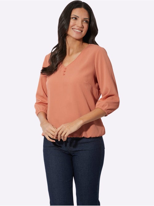 Chemisier en crêpe à encolure en V et manches 3/4 - Taille standard - Moda Vilona - Kiabi