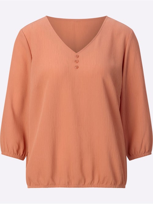 Chemisier en crêpe à encolure en V et manches 3/4 - Taille standard - Moda Vilona - Kiabi