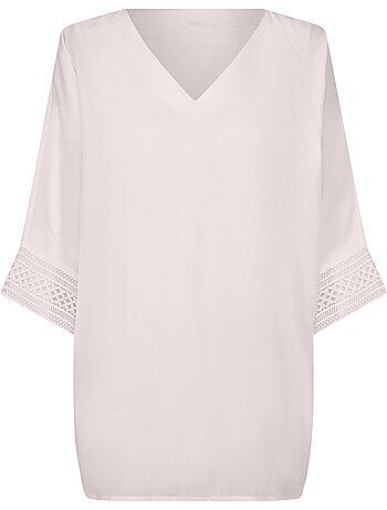 Chemisier En Crêpe Dentelle Décorative Aux Manches - Taille Standard - helline