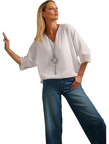 Chemisier En Crêpe Dentelle Décorative Aux Manches - Taille Standard - helline