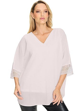 Chemisier En Crêpe Dentelle Décorative Aux Manches - Taille Standard - helline