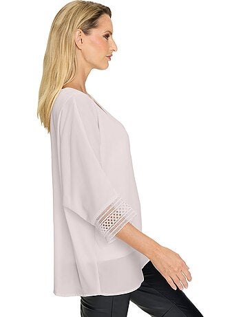 Chemisier En Crêpe Dentelle Décorative Aux Manches - Taille Standard - helline