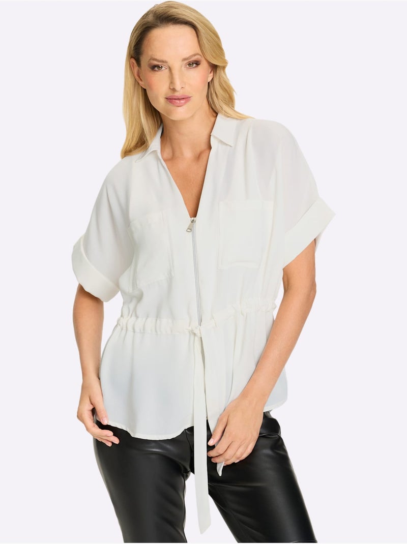 Chemisier En Crêpe Encolure En V à Tirette - Taille Standard - helline Blanc - Kiabi