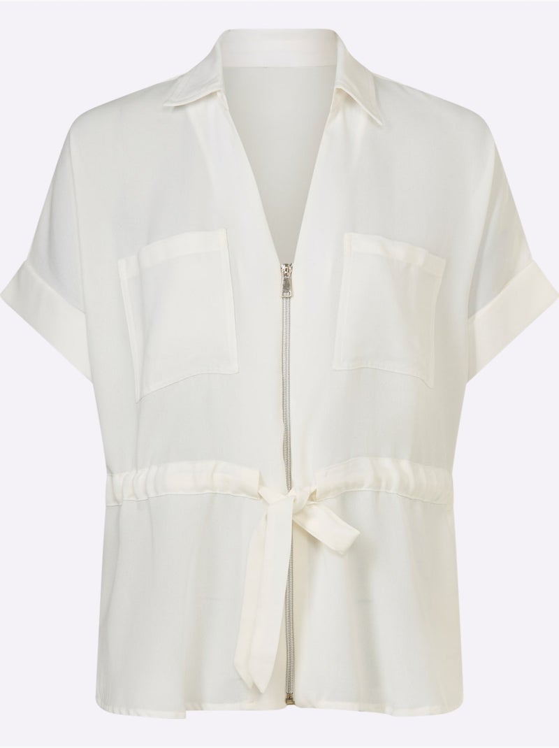 Chemisier En Crêpe Encolure En V à Tirette - Taille Standard - helline Blanc - Kiabi