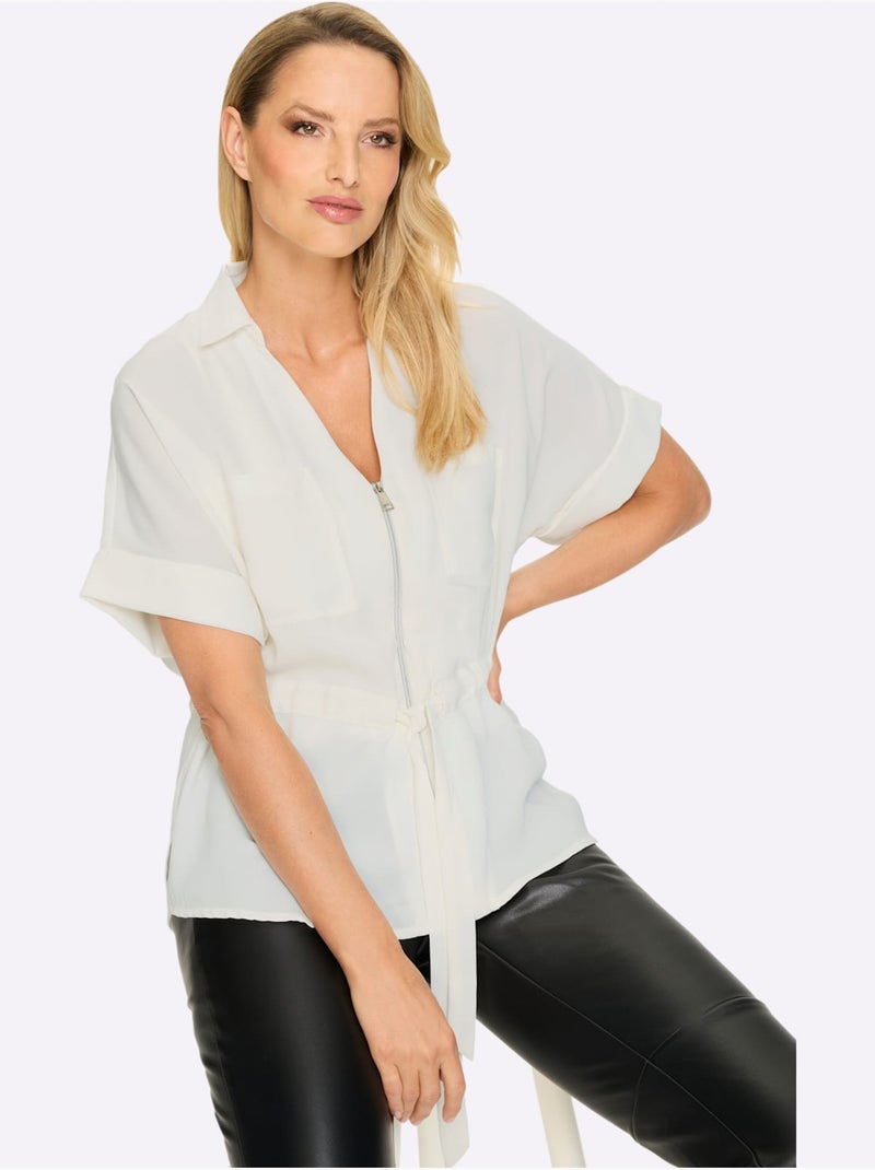 Chemisier En Crêpe Encolure En V à Tirette - Taille Standard - helline Blanc - Kiabi