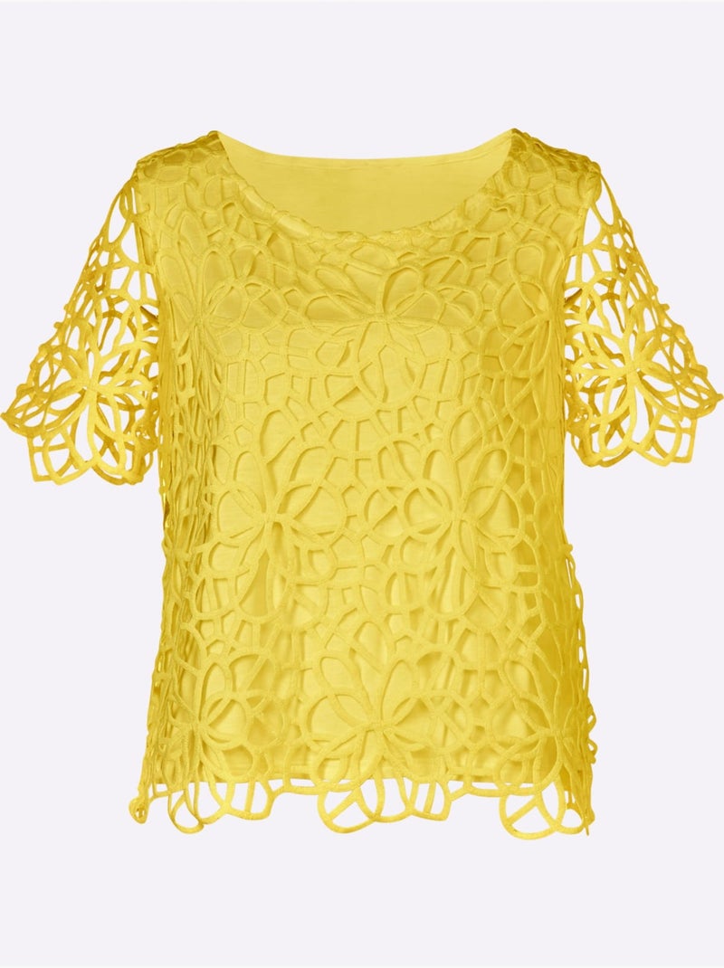 Chemisier En Dentelle Dentelle Florale - Taille Standard - Helline Jaune/Vert - Kiabi