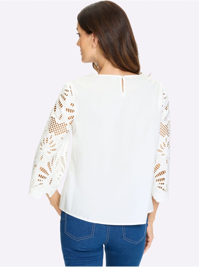 Chemisier en dentelle pur coton - taille standard - helline Ecru - Kiabi