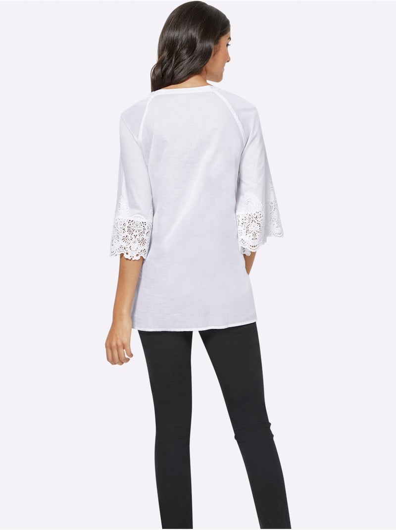 Chemisier En Dentelle Pur Coton - Taille Standard - Witt Blanc cassé - Kiabi