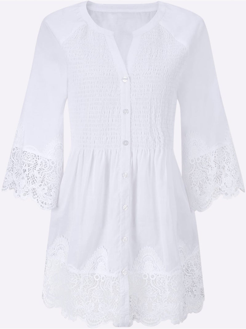 Chemisier En Dentelle Pur Coton - Taille Standard - Witt Blanc cassé - Kiabi