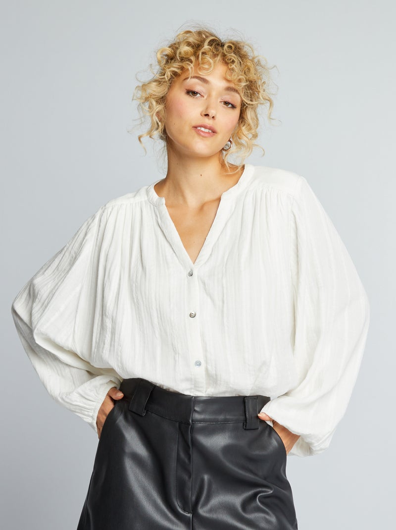 Chemisier en double gaze de coton Blanc - Kiabi