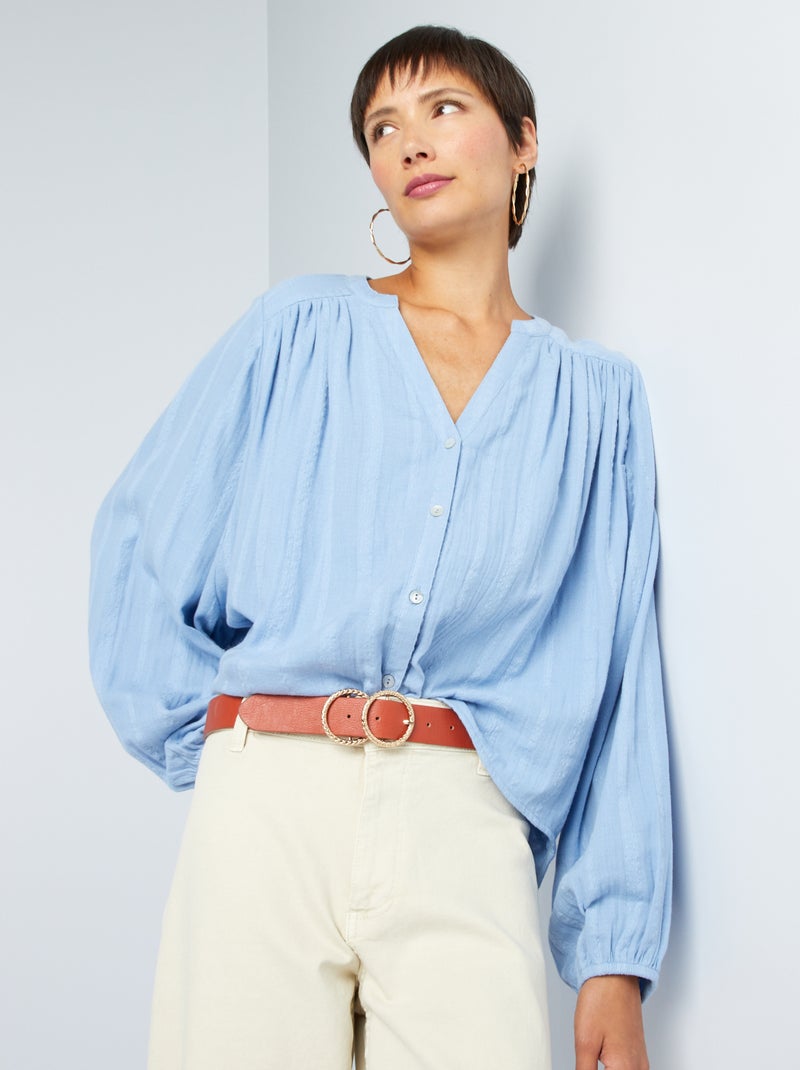 Chemisier en double gaze de coton Bleu - Kiabi