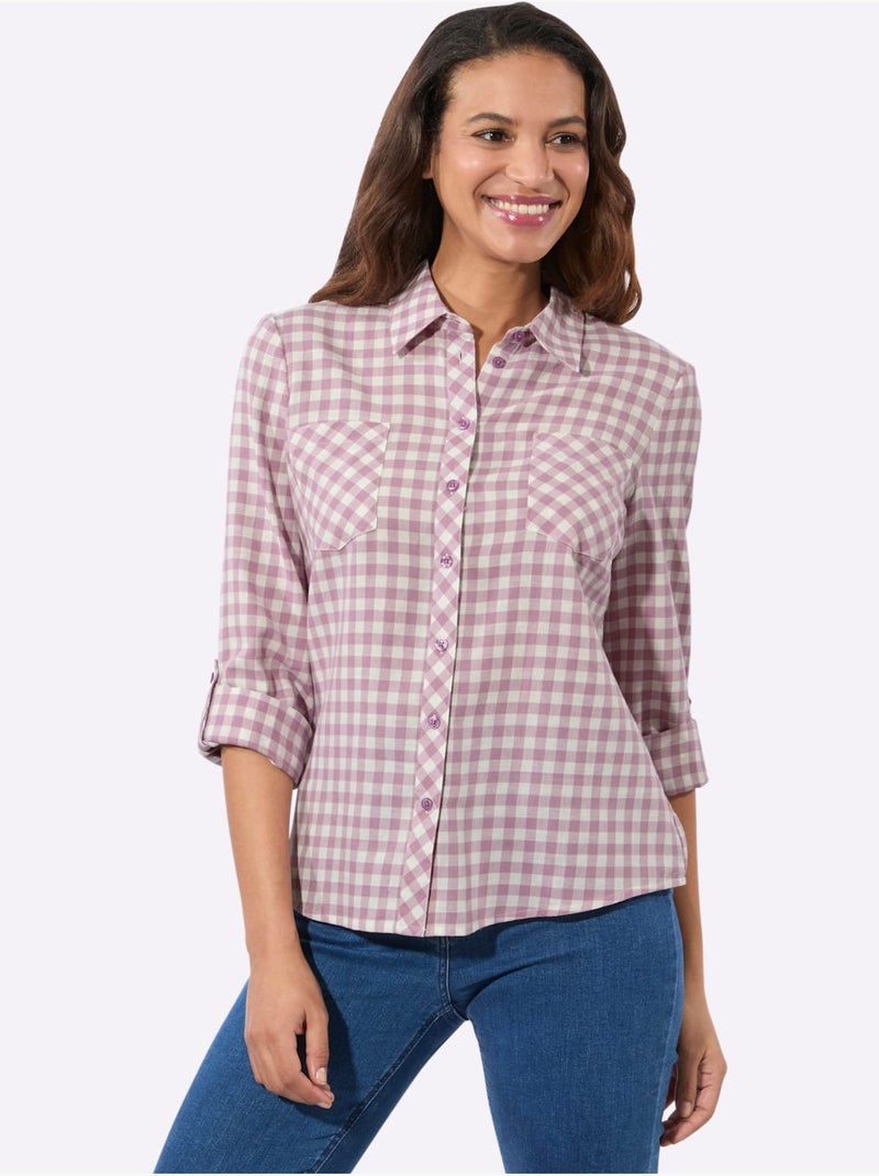 Chemisier En Flanelle Pur Coton - Taille Standard - Witt Écru/Violet - Kiabi