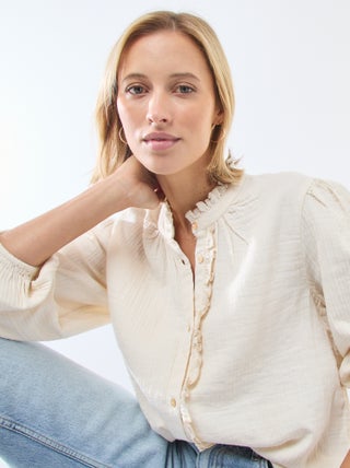 Chemisier en gaze de coton avec bords ondulés
