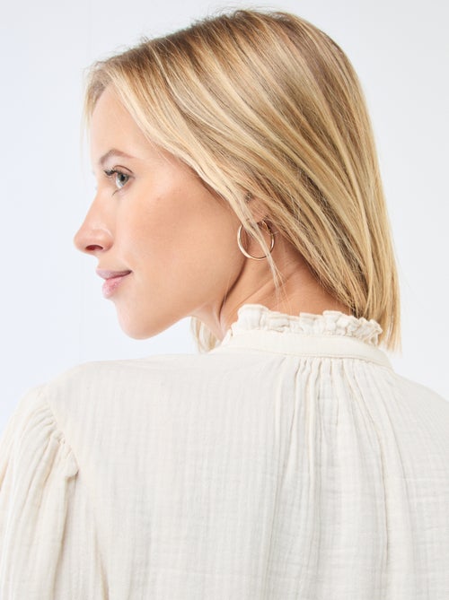 Chemisier en gaze de coton avec bords ondulés - Kiabi