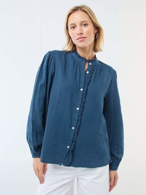 Chemisier en gaze de coton avec bords ondulés - Kiabi