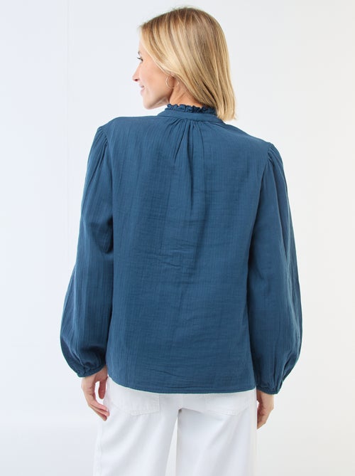 Chemisier en gaze de coton avec bords ondulés - Kiabi