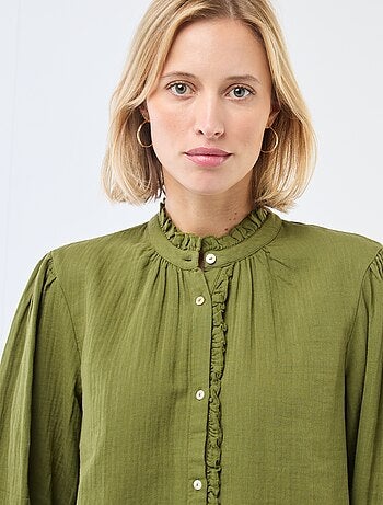 Chemisier en gaze de coton avec bords ondulés