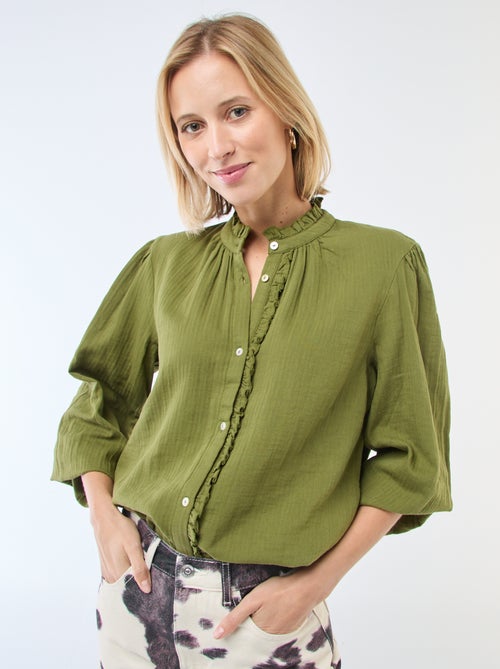 Chemisier en gaze de coton avec bords ondulés - Kiabi