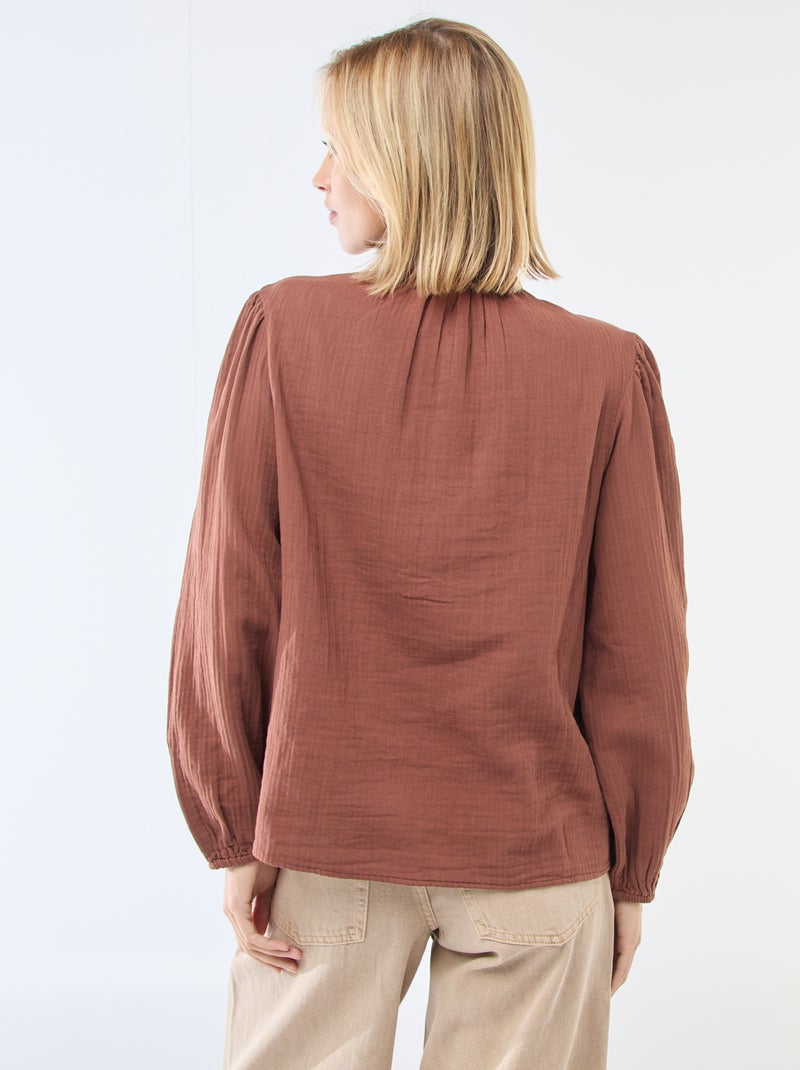 Chemisier en gaze de coton avec bords ondulés Marron - Kiabi