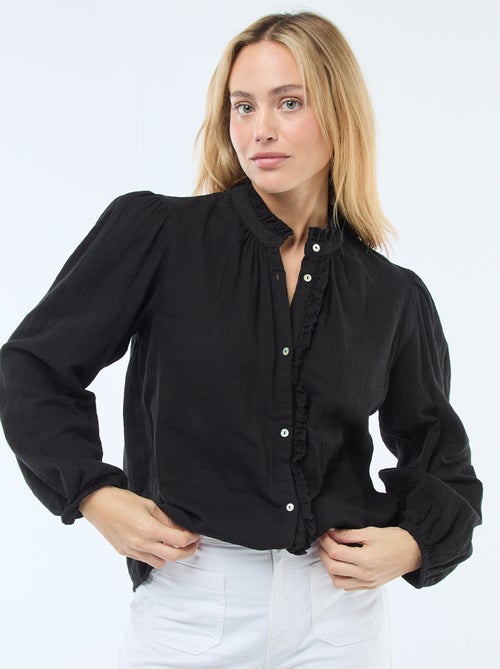 Chemisier en gaze de coton avec bords ondulés - Kiabi