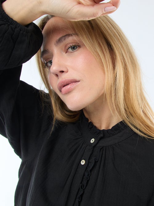 Chemisier en gaze de coton avec bords ondulés - Kiabi