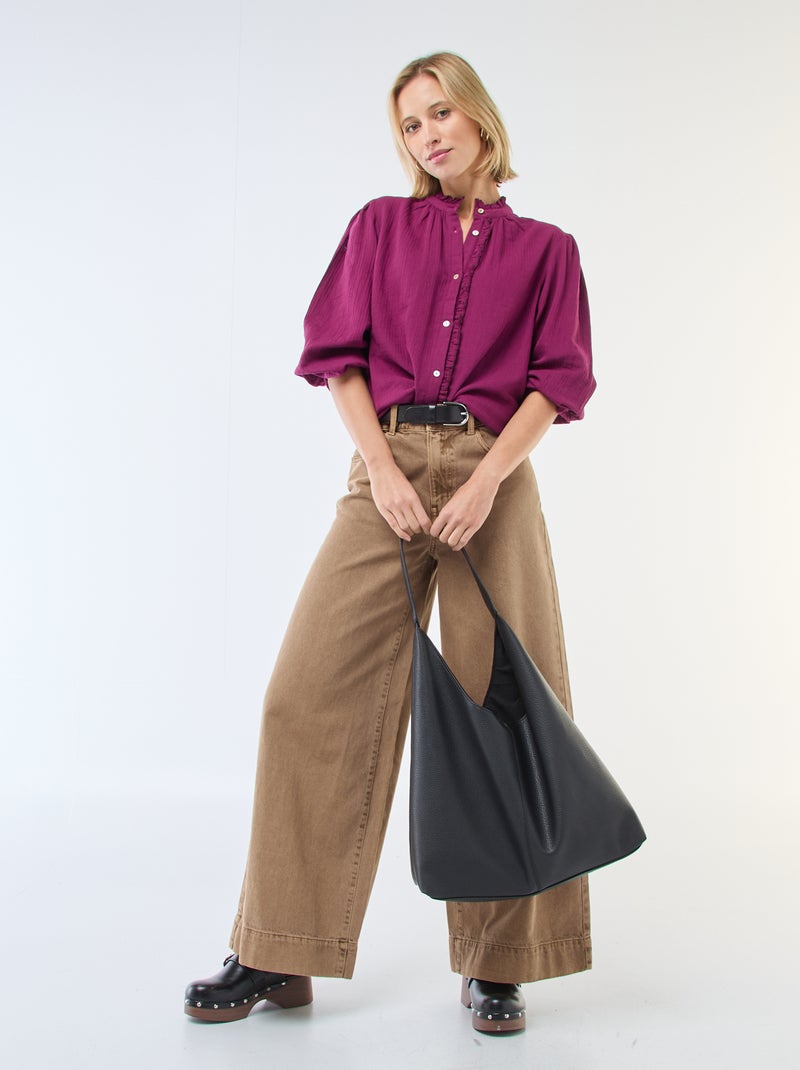 Chemisier en gaze de coton avec bords ondulés Violet - Kiabi