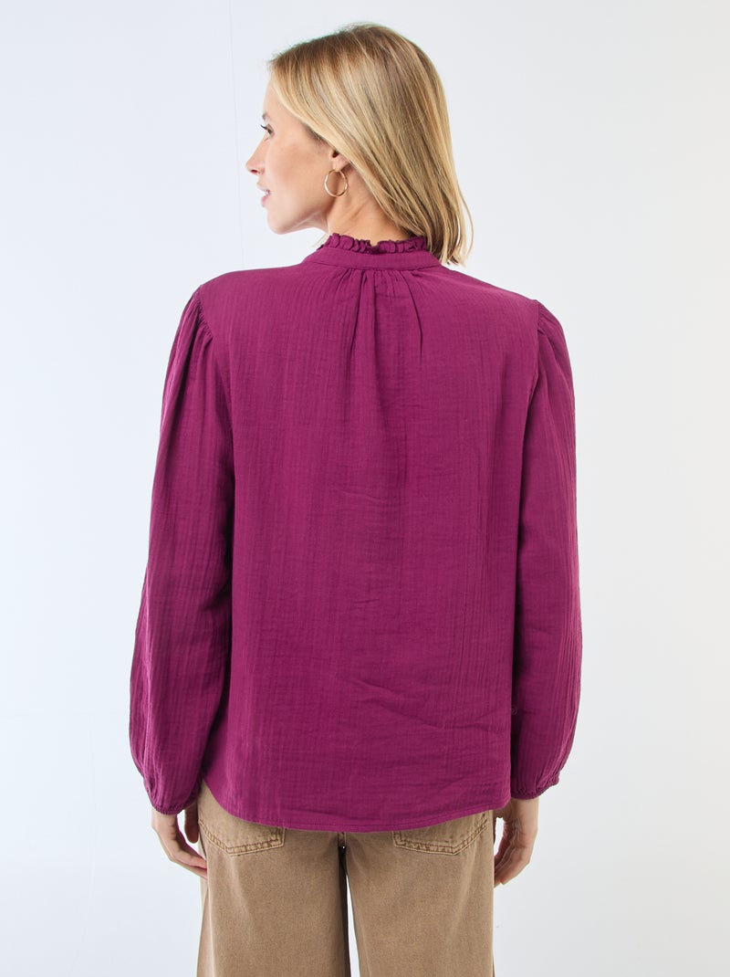 Chemisier en gaze de coton avec bords ondulés Violet - Kiabi