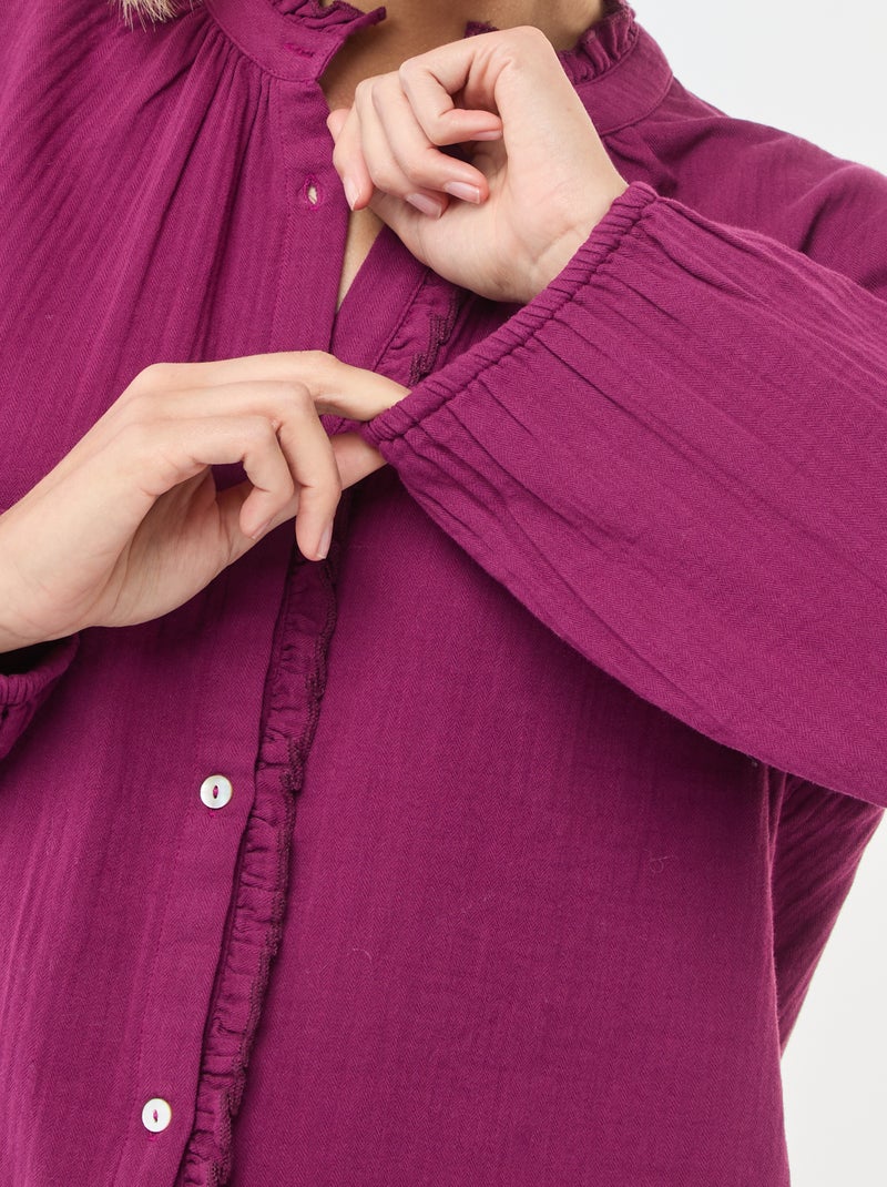 Chemisier en gaze de coton avec bords ondulés Violet - Kiabi